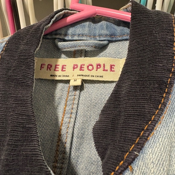 RARE Free People Distressed Denim Military Jacket with Black Accents size Medium - Picture 4 of 5